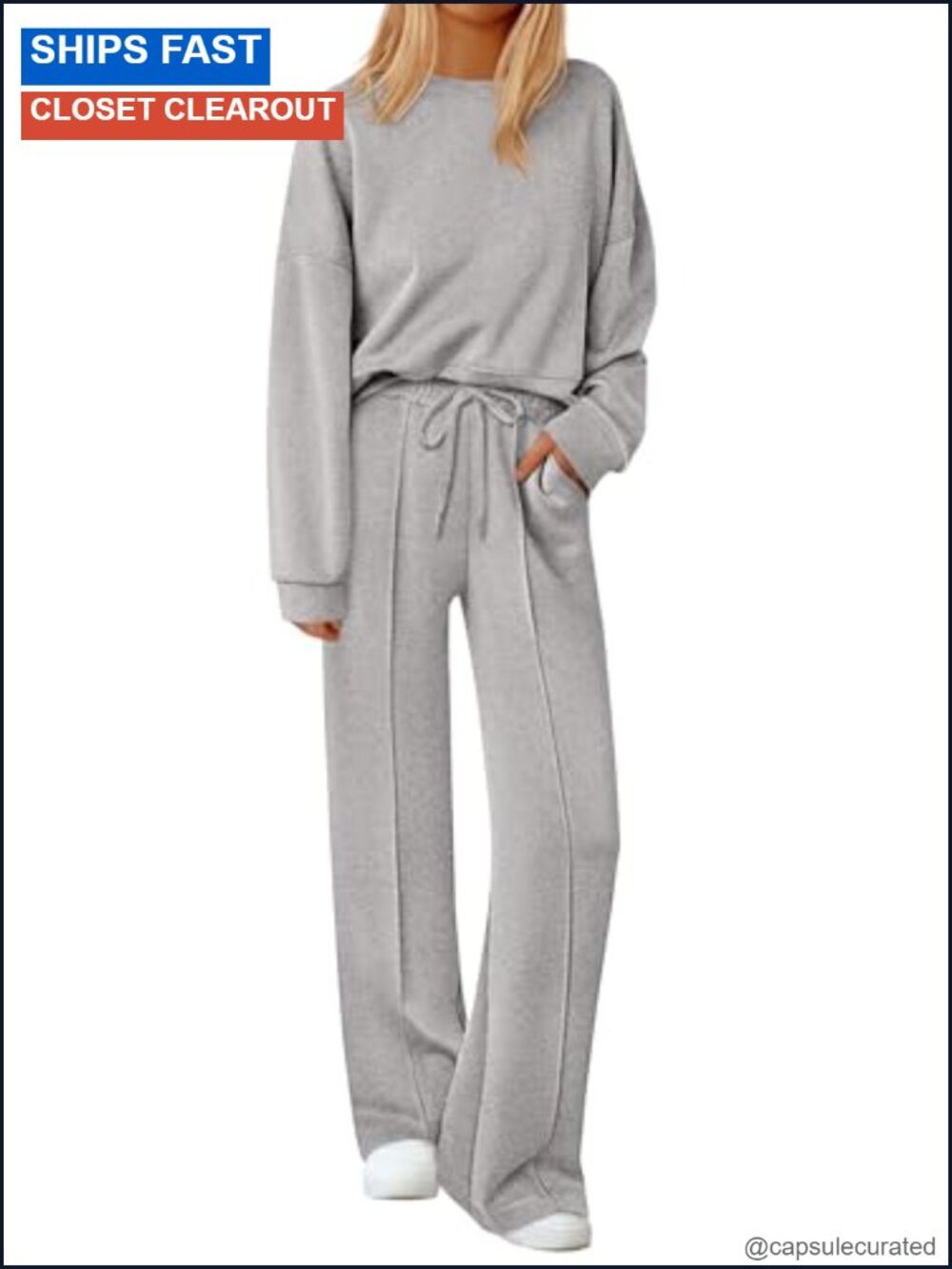Womens 2 Piece Sweatshirt & Wide Leg Pants Set Knit Loungewear